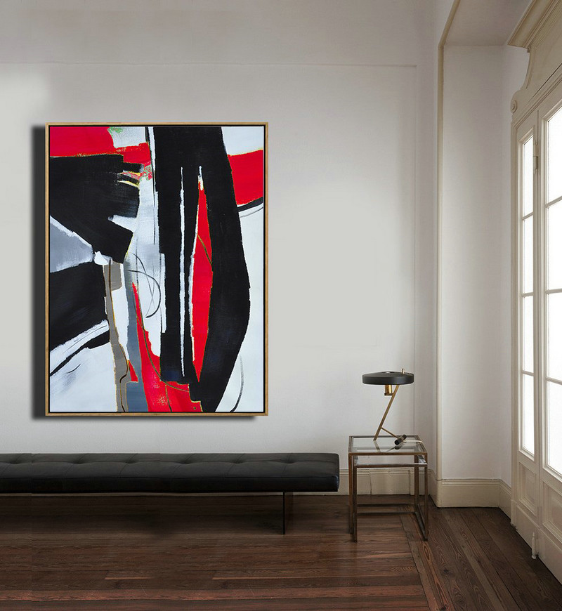 Pop Art Canvas Hand Painted Large Vertical Red Contemporary
